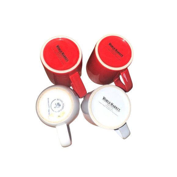 Set Of 4 World Market & Royal Norkfolk Red & White Chalkboard Speech Bubble Mugs - Picture 3 of 6